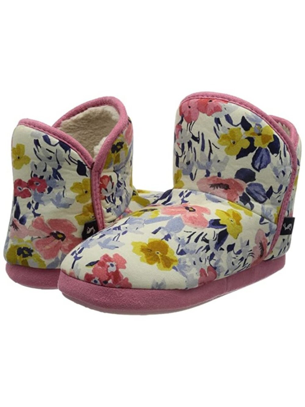 Joules Cabin Faux Fur Lined Slippers Cream Floral Women’s 7-8 New With tag